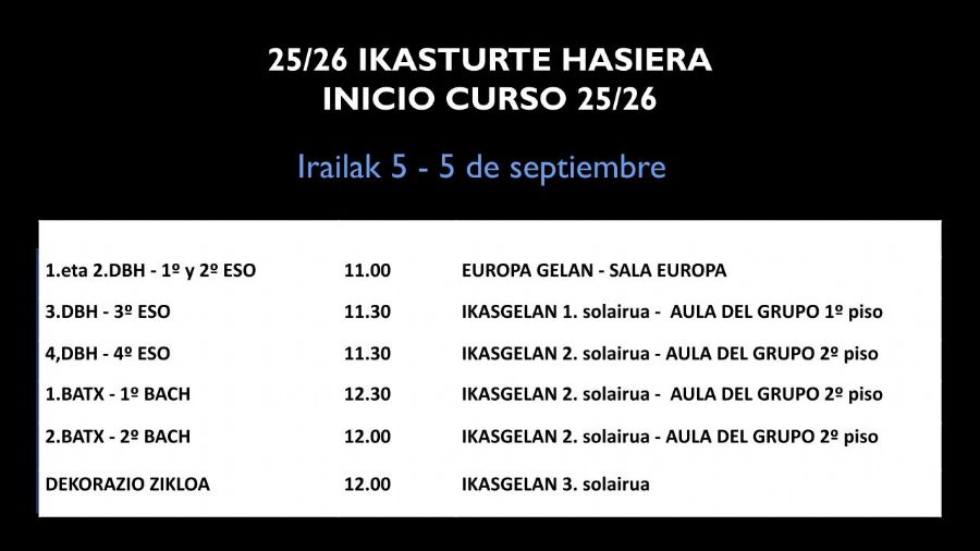 COMIENZO DEL CURSO 25/26